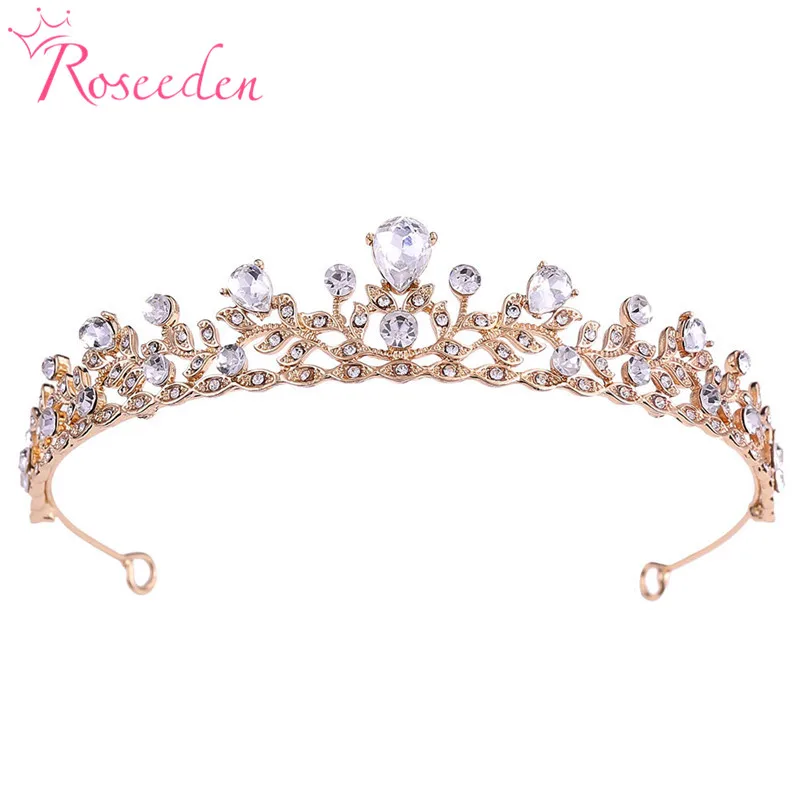 Venda quente Cor de Prata Folha Rhinestone Nupcial Tiara de Coroa de Princesa Diadem para o Cabelo do Casamento Jóias Festa de Formatura RE3749