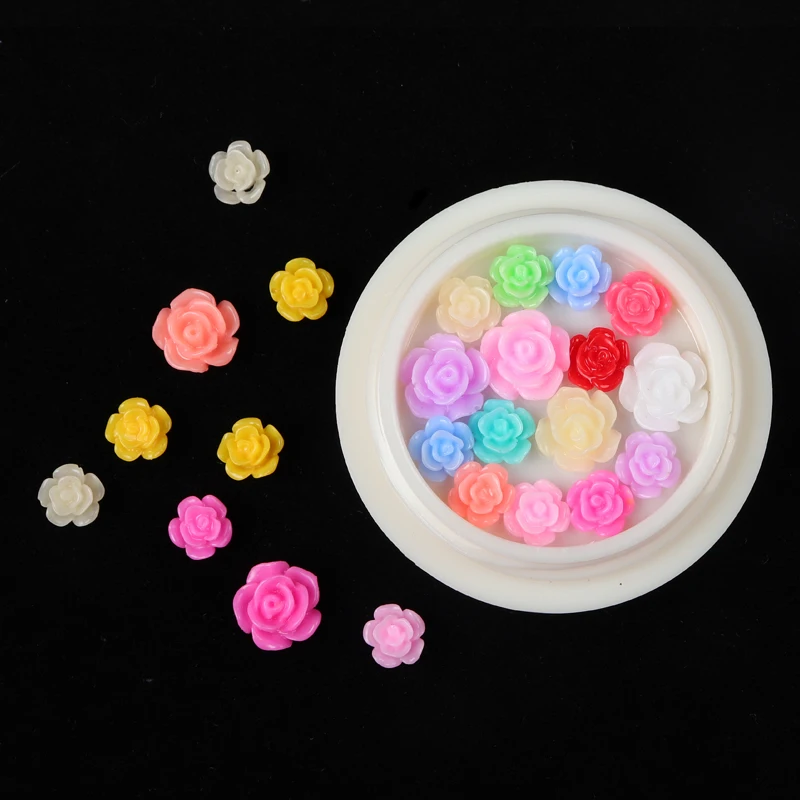 1Box Nail Art com Cores Misturadas Flor de Rosa Arylic Pétala de Resina de Vidro Flores 3D Rosas Adornam Manicure DIY-de-Rosa Flores Decoração de Unhas