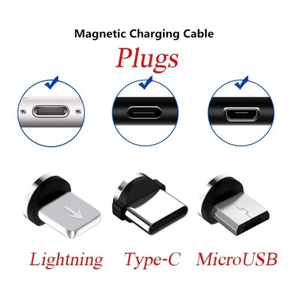 1/3/5/10Pcs Rodada Magnético Plugue do Cabo Micro USB Tipo-C Apple Lightning Plugues Adaptador de Carregamento do Ímã Carregador Ficha do Cabo