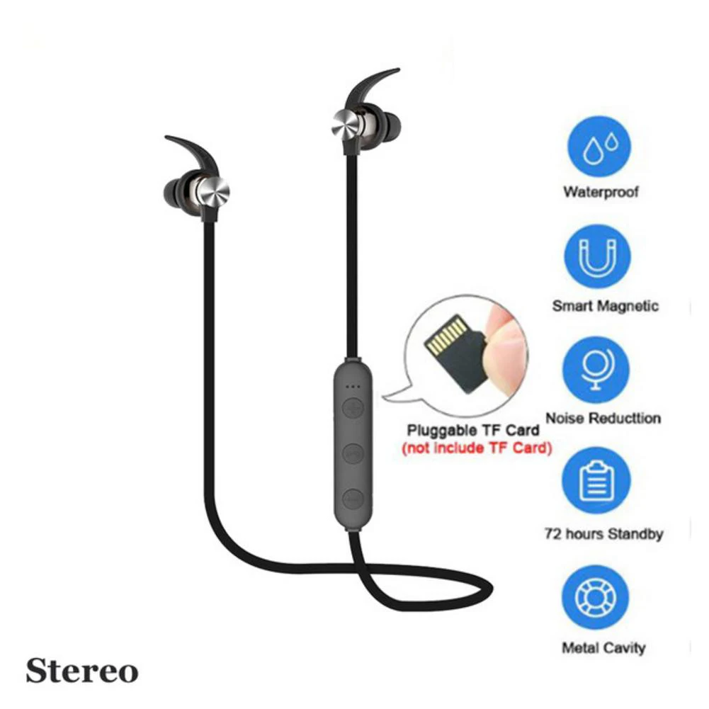 XT22 de Esportes Fone de ouvido Bluetooth Atração Magnética Fone de ouvido sem Fio Suporte TF Cartão SD Stereo Baixo Impermeável Fone de ouvido Com Microfone