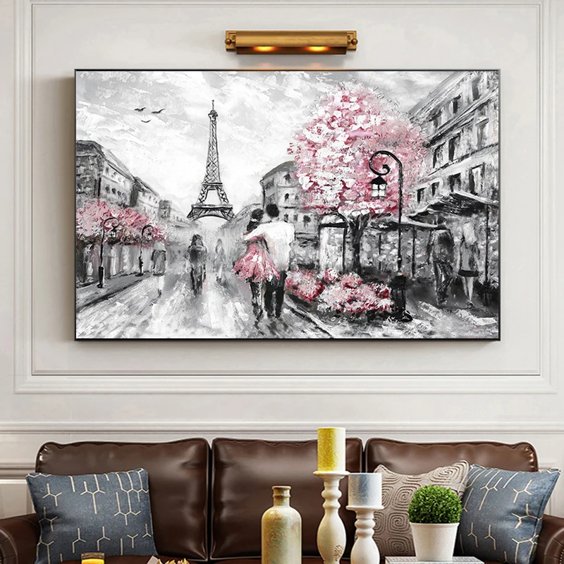 Resumo Tela a Óleo Pintura de Pedestres Paris, a Torre Eiffel, a Paisagem Cartaz Imprimir Arte de Parede Imagem para Decoração de Sala de estar Cuadros