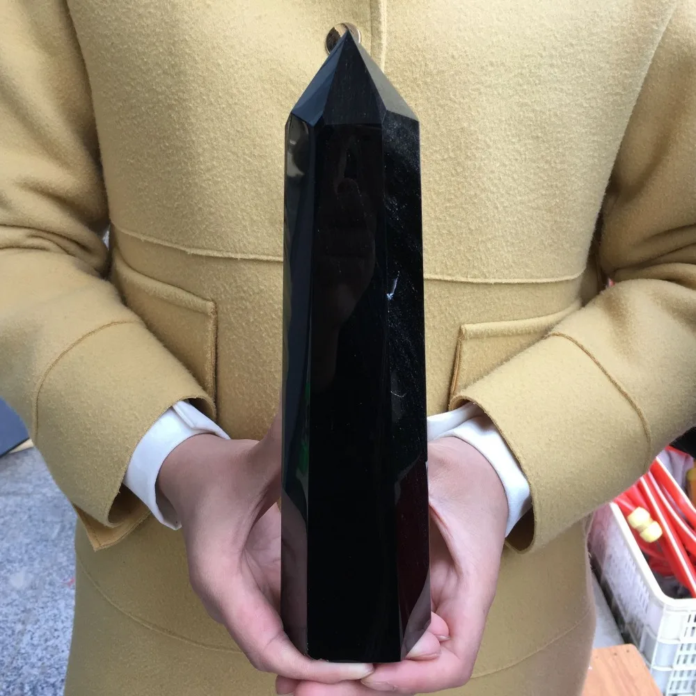 800-900g de Grande tamanho Natural Preto obsidian obelisco cristal de quartzo varinha ponto de cura