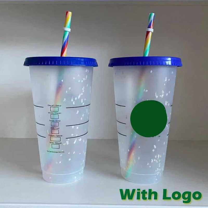 700 ml de Confetes Copo com arco-íris de Palha Com Tampa Com Logotipo Reutilizáveis Copos de Plástico, Copo de vidro Fosco caneca de Café tazas Dropship Atacado