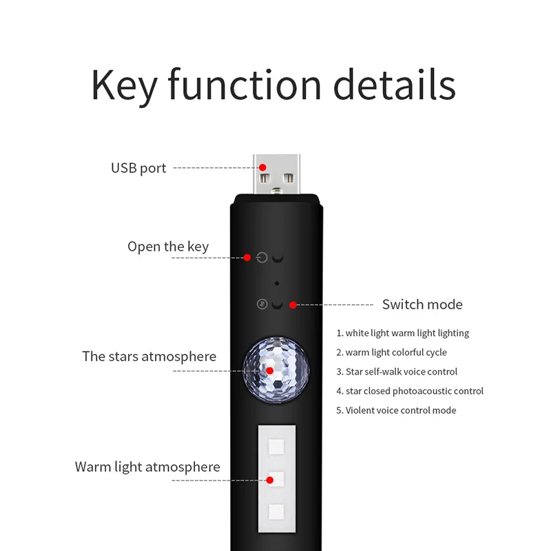 Carro Atmosfera Luzes de 5 Modos Ambiente da Lâmpada com controle Remoto Multi-cor Portátil Luz Decorativa para Auto Home Recarregável USB