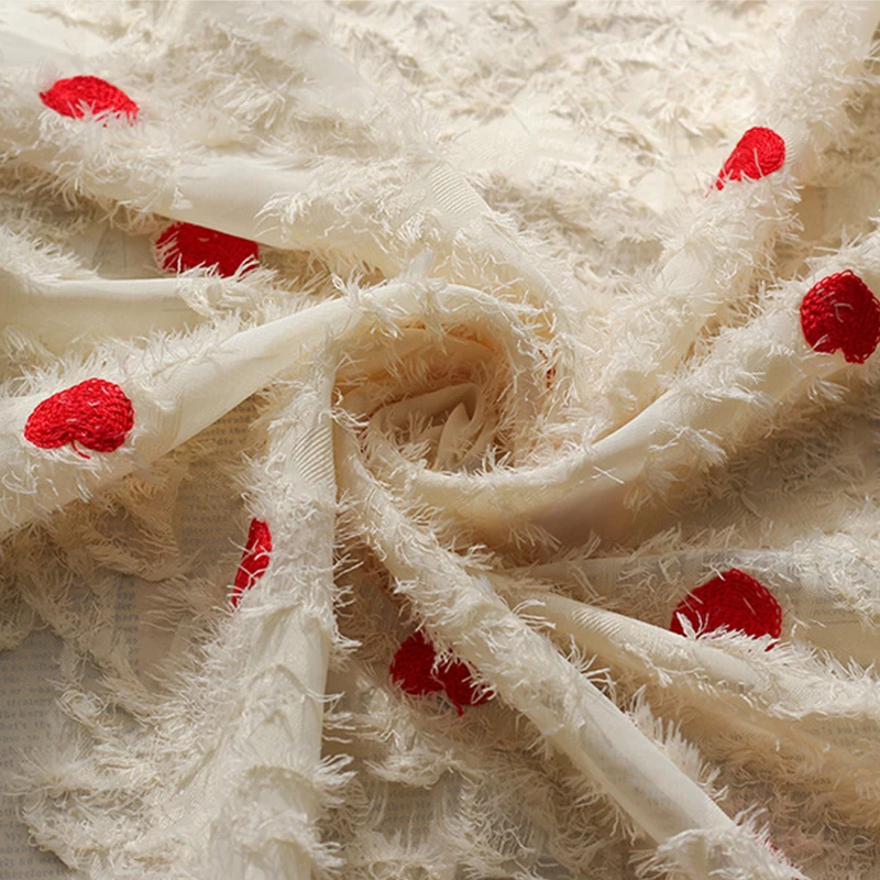 Novo Chiffon de Borla Jacquard de Flores de Corte de Tecido de Amor do Bordado Tecido Para o Vestido das Mulheres de Saia