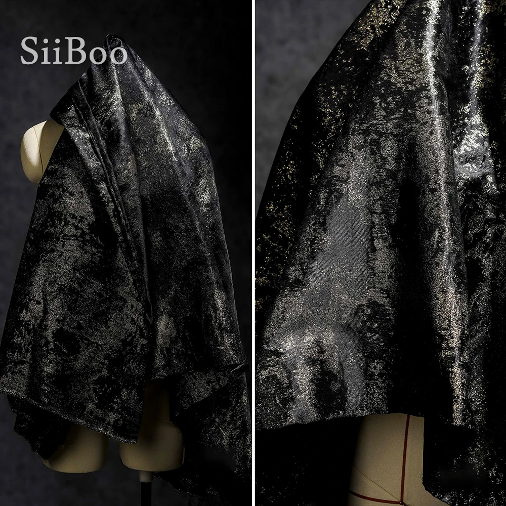 Siiboo preto cor de ouro rosca metálica bobines de fio em tecido jacquard para blazer vestido de calças de francês de alta estilo de fim de tela sp6437
