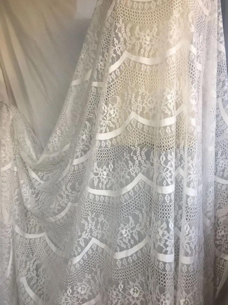 Largura de 1,5 m de comprimento, 3m de alta qualidade de exportação de um único lado de onda dos cílios laço de tecido de vestuário de DIY vestido de casamento de material