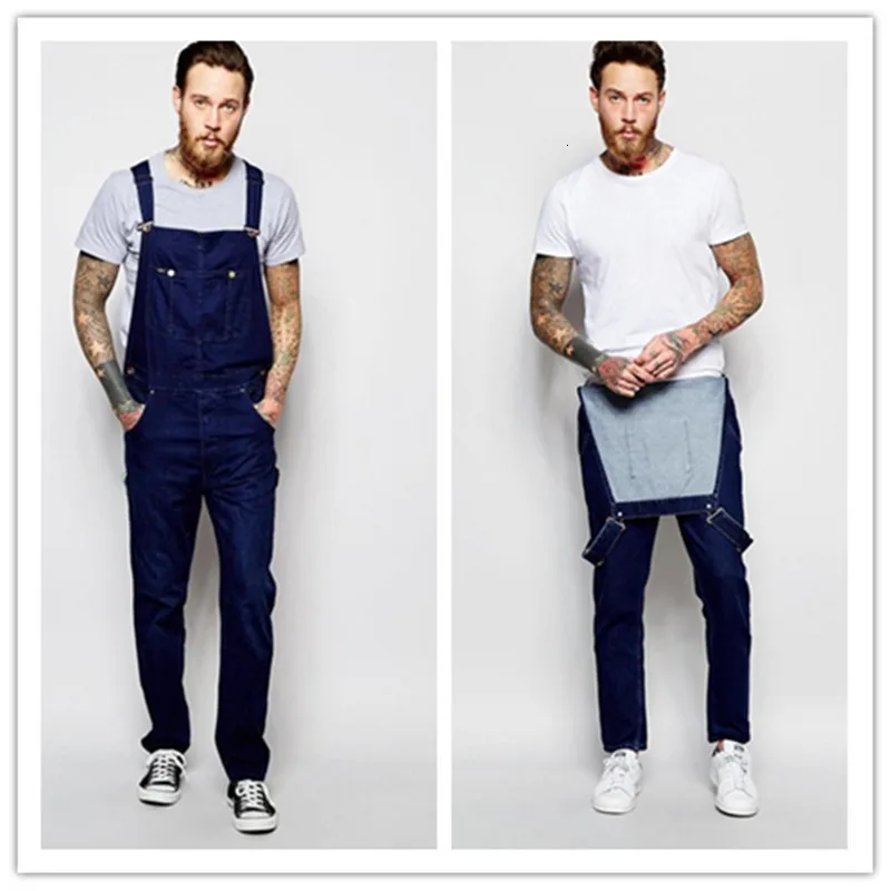 Homens Slim Fit Suspensórios, Calças Jeans Reta de Moda Multi-Bolsos Bib Geral Macacão de Jeans, Calças Com Suspensórios Plus Size