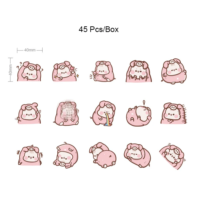 45 Pces/Caixa Tangshi animal porco cor-de-rosa de papel autocolante de decoração adesivos de DIY para o ofício ablum diário de scrapbooking planejador