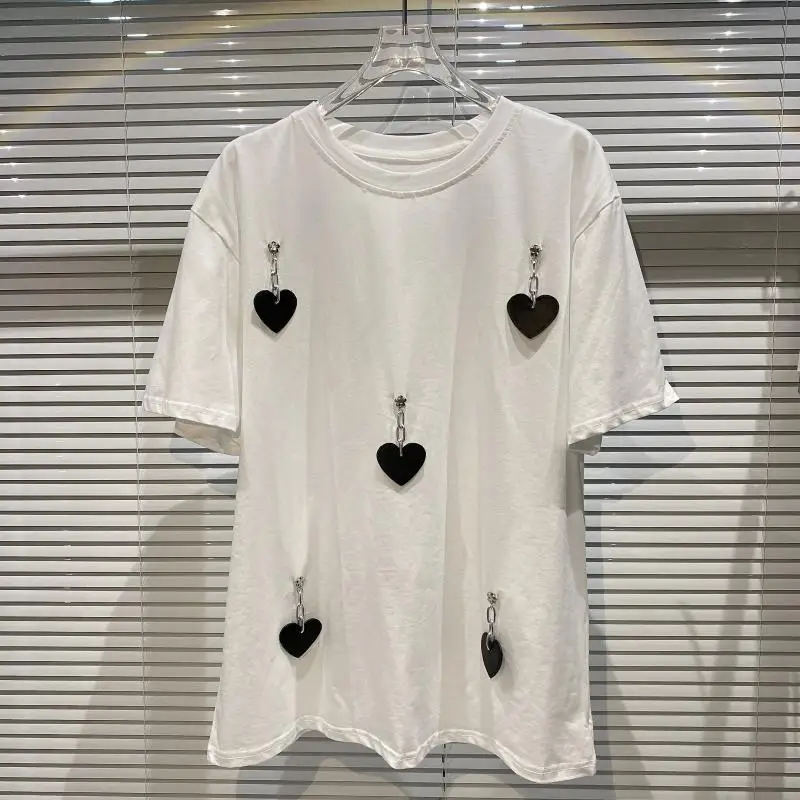 2021 Verão T-Shirt Amor Cadeia de Decoração em torno do Pescoço T-shirt Manga Curta