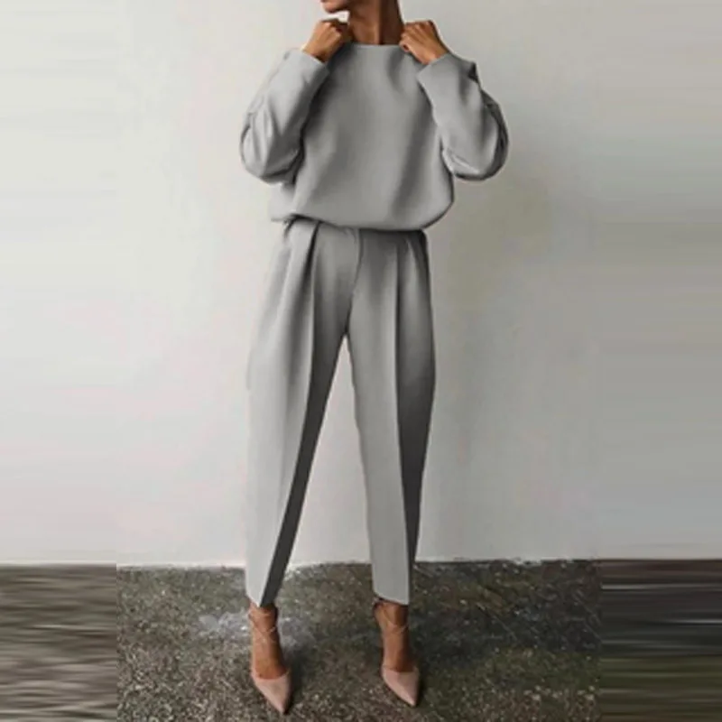 2021 Primavera, Outono Mulheres Conjuntos de Novo Pulôver de Gola alta e Calças de Cintura Elástica Homewear Ternos Casual Sólido Macio de Malha de 2 peças do Conjunto de