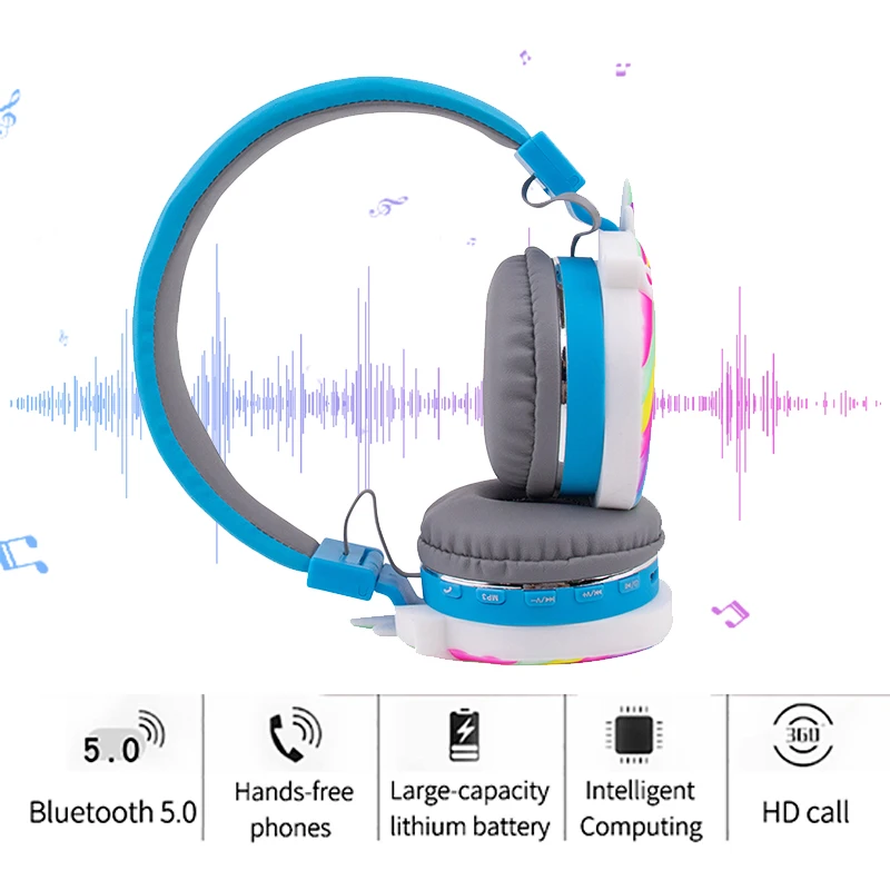 Unicórnio sem Fio Bluetooth Fone de ouvido Com pulseira linda Garota Garoto Fone de ouvido Música Capacete Telefone Crianças Auricular Presentes de Natal