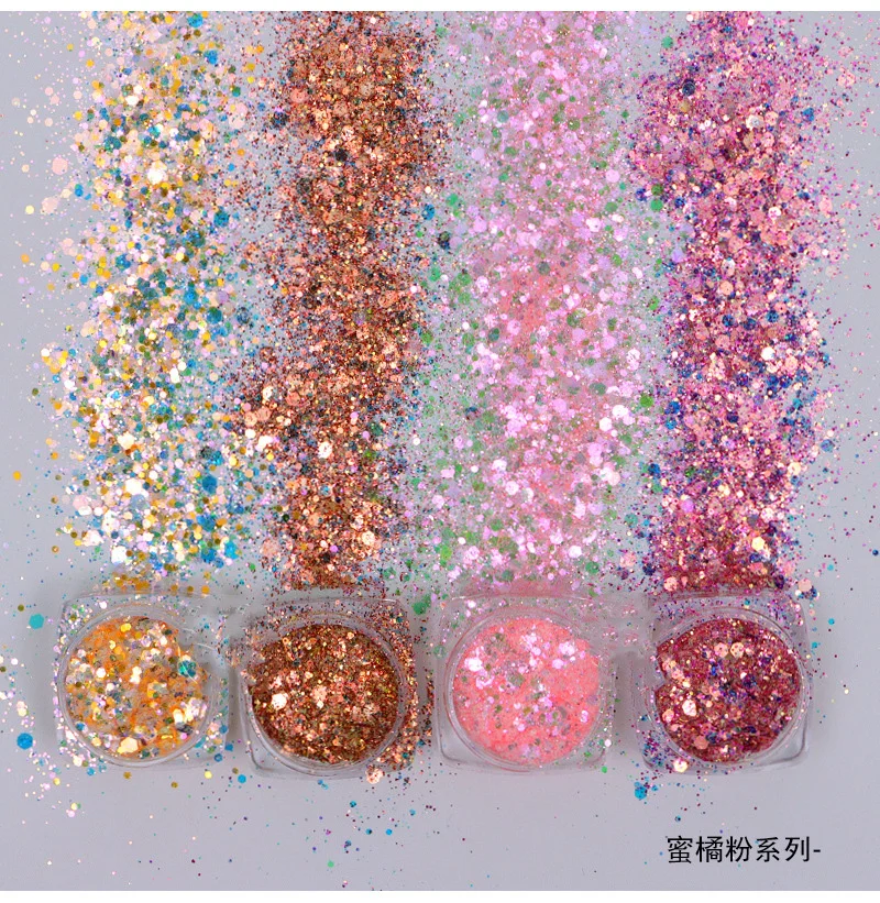 4Pcs /Muito (3g jar) UNHAS de GLITTER Robusto Iridescente Opala Glitter Clara com pedaços de Mistura de Glitter - Fada cor de Rosa - Pink Opal Perolado