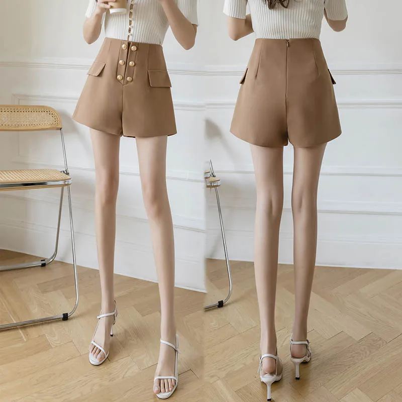 2021 Verão shorts de cintura alta moda coreano de trabalho do escritório de desgaste curto femme double breasted senhoras shorts de perna larga terno shorts