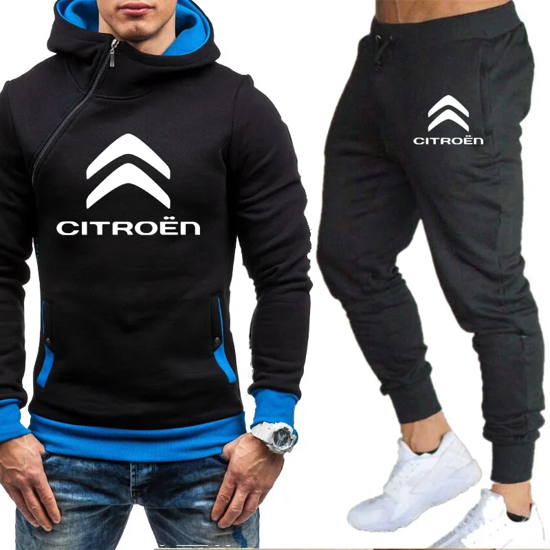 Homens de Capuz Citroen Logotipo do Carro Primavera, Outono Hip Hop Harajuku de Algodão de alta qualidade dos Homens de Capuz Sportswear + calças esportivas de 2 peças