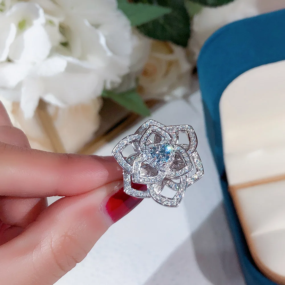S925 prata Luxo rosa anel Simples de personalidade Adorável estilo Doce de alta qualidade temperamento senhora tridimensional anéis