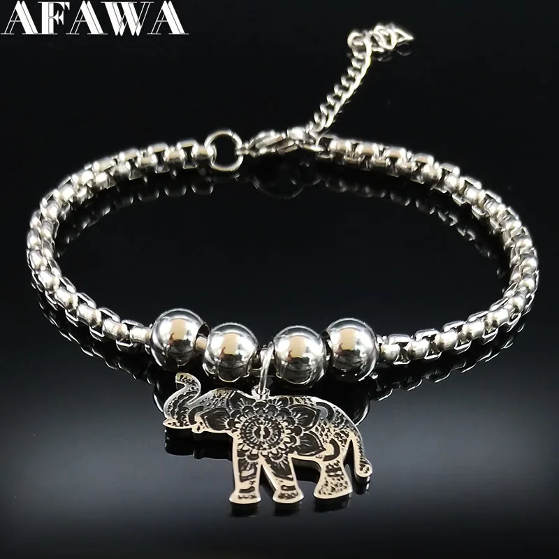 2021 Moda Elefante de Aço Inoxidável Charme Pulseiras Mulheres Cor de Prata Bracelete do Encanto do Grânulo de Jóias pulseira cadeia B1796S01