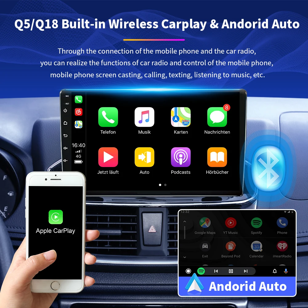 Auto-Rádio Estéreo para Hyundai I10 2007-2013 Multimídia Vídeo Player 2din Rádio Android Auto Carplay de Navegação GPS, WIFI, Bluetooth