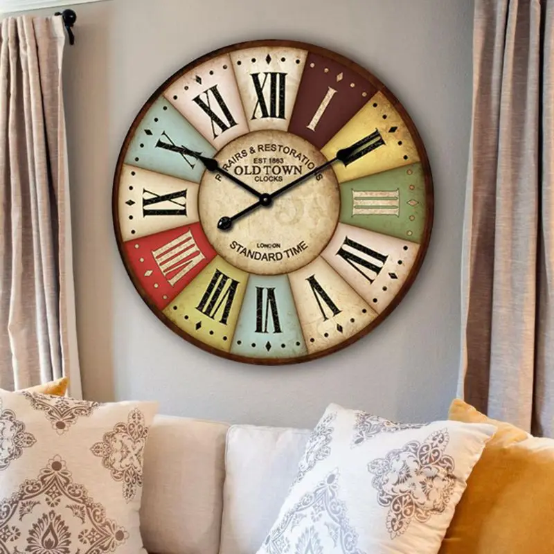Retro Madeira Relógio De Parede Galo Vintage, Rústico, Não Passando Silencioso Silencioso Decoração