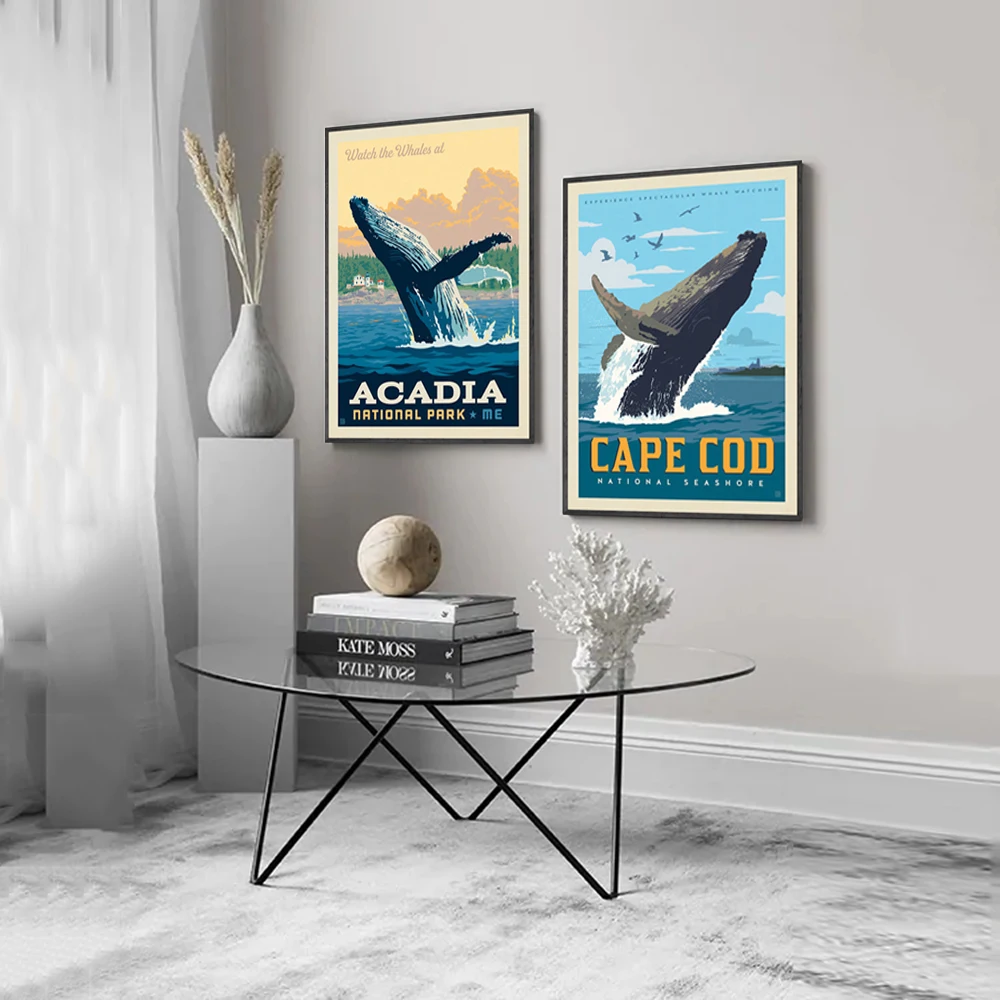 Acadia National Park observação de Baleias Cartaz e Apollo Beach Flórida, peixe-boi Visualização Centro de Tela de Impressão de imagens de Decoração de Quarto