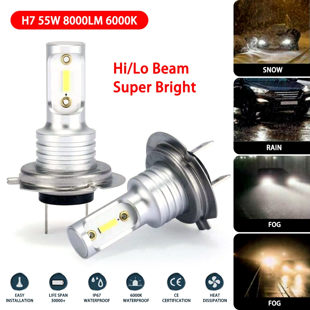 H7 LED 55W 8000LM 6000K Farol Lâmpadas Kit de Conversão Hi/Lo Feixe Super Brilhantes Luzes do Carro de Auto Acessórios do Carro