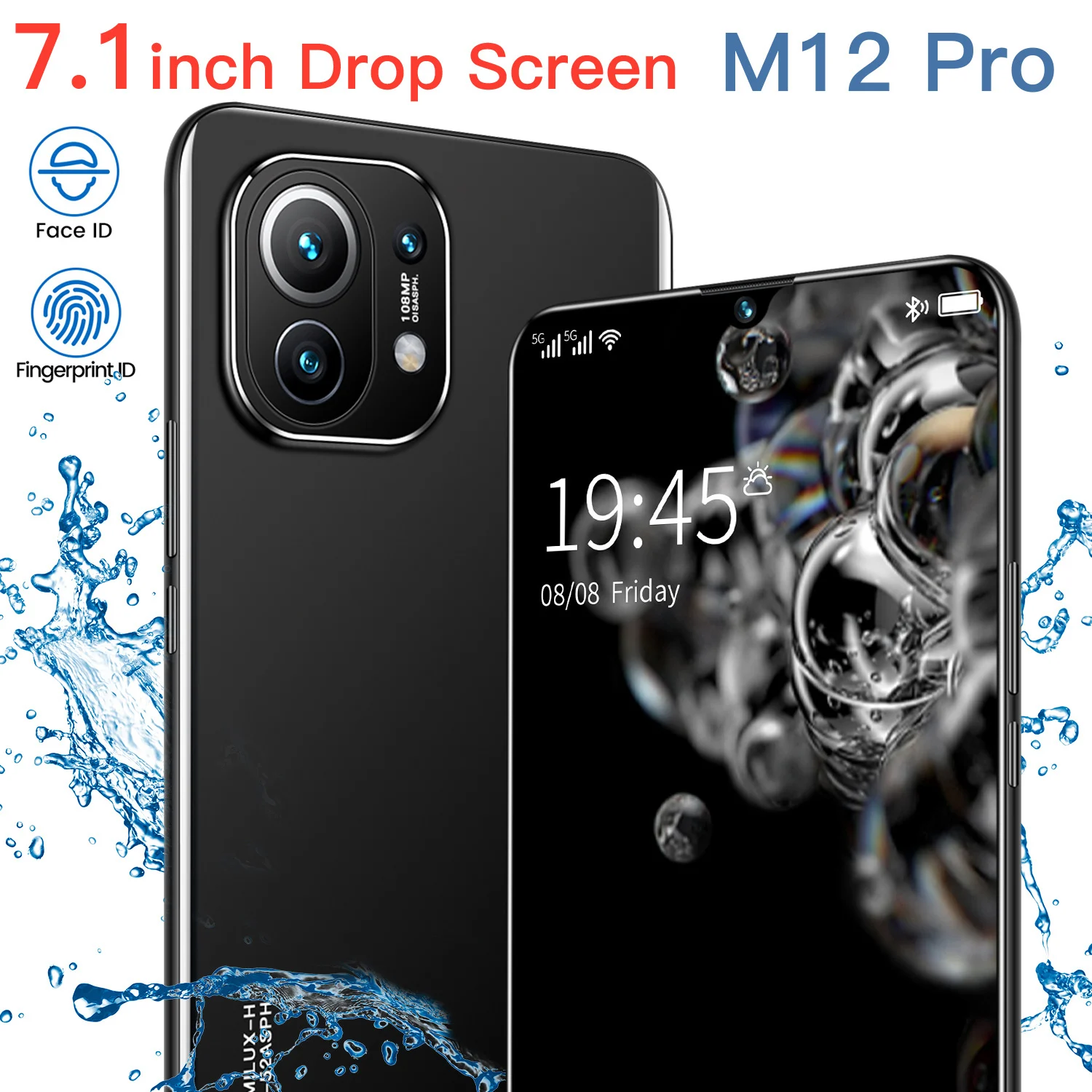 Novo M12 Pro 7.1 Polegadas Queda de Tela 24+48MP MTK6595 Deca Núcleo de Andriod 10.0 Smartphones 6800mAh Dual SIM Cara IDENTIFICAÇÃO de 5G LTE Celulares