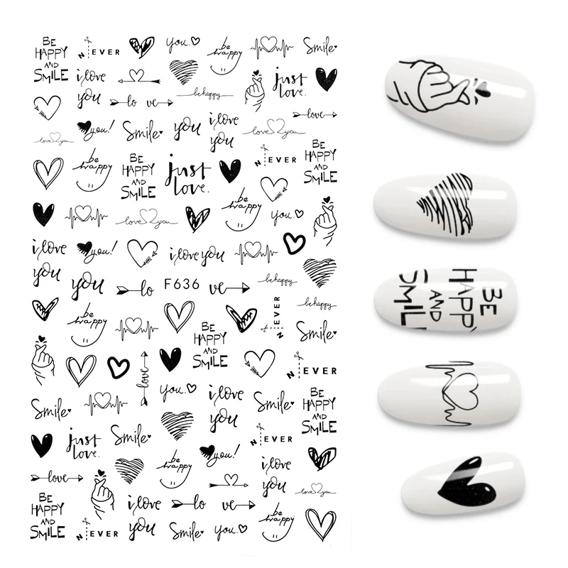 O Novo 3D Prego Letra em inglês adesivos para unha da Folha de Amor do Coração, Design de Unhas, Acessórios de Moda Manicure Adesivo