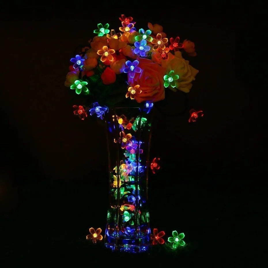10M 100 LED Sakura Girland Plugue de Seqüência de Luzes de Fadas Videira Luzes 3cm Flores Para o Interior da árvore de Natal Decorações 8 Modos de Jogo