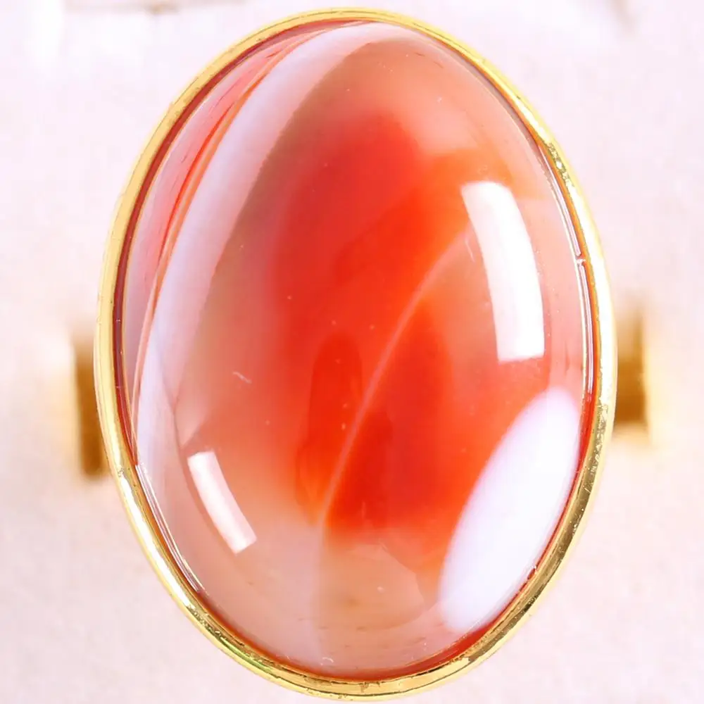1Pcs Presente Jóia do Anel Ajustável Para as Mulheres os Homens de Pedra Natural Oval Cordão Vermelho Alaranjado Veias Onyx Anel de Dedo Z311