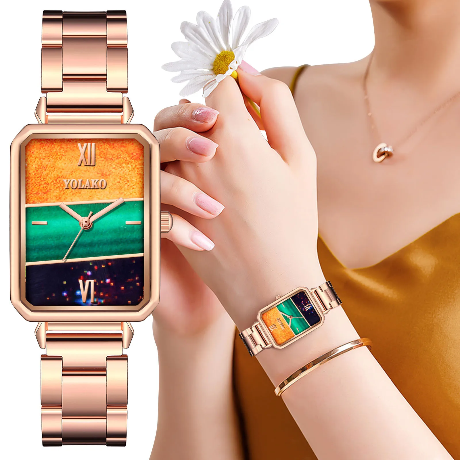 Relógio de quartzo de Mármore Marcação Retângulo de Ouro Rosa em Aço Inoxidável Pulseira de Relógio para Mulheres coreano Moda relógio de Pulso Zegarki Damskie