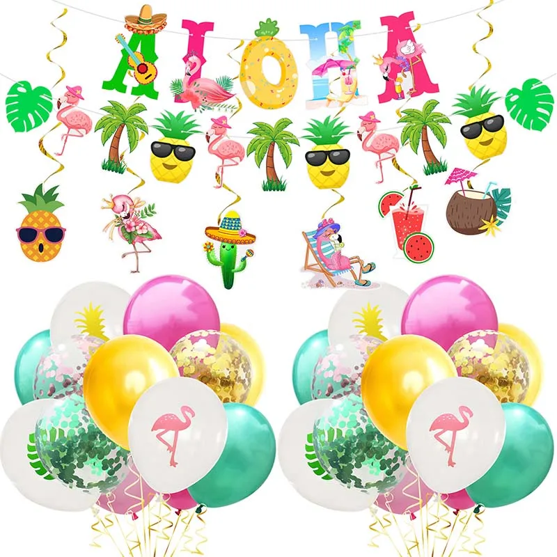 Havaiana Festa Decorações de Balões ALOHA Cia Faixa de Folhas de Palmeira Bolo Topper Verão Tropical Luau Flamingo Fornecimentos de Terceiros