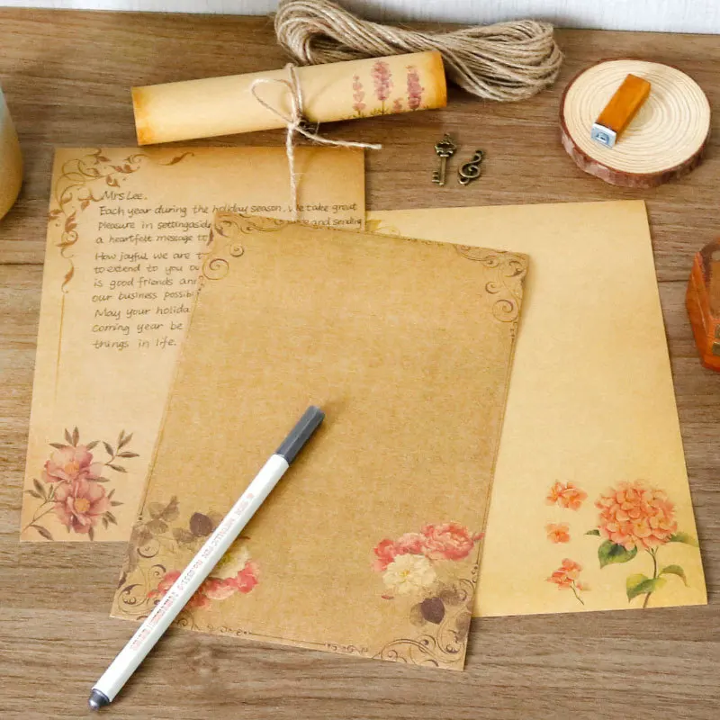 8 Modelos Vintage Papel Kraft, papel de carta Criativas de Estilo Europeu, Rendas, A5, papel de carta Carta de Agradecimento Romântico Carta de Amor