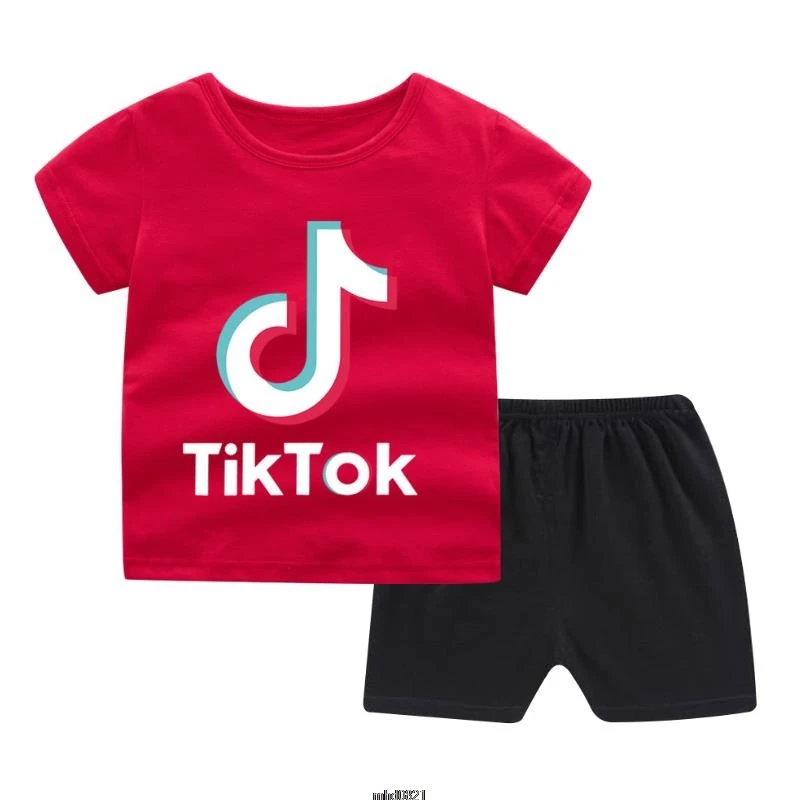 Moda Tik Tok impressão de Crianças T-shirt + Shorts Preto Ternos 2PCS de Criança de Bebê Menina Menino T-shirt T + Calças Shorts Roupas