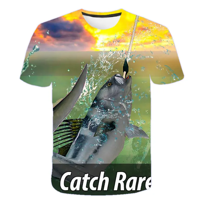 2021 novo 3D bela pesca da carpa do menino t-shirt rua girl fashion unissex superior t-shirt de Manga Curta bebê Cartoon O-Pescoço t-Shirt