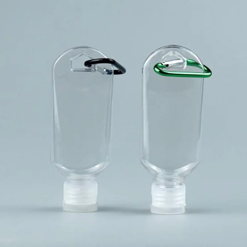 50ml Garrafa Reutilizável Plástico Mosquetão de Gancho de Garrafa Com Recipiente de Garrafa de Viagem Recipiente de Cores Aleatórias Recipientes de Álcool 1PC