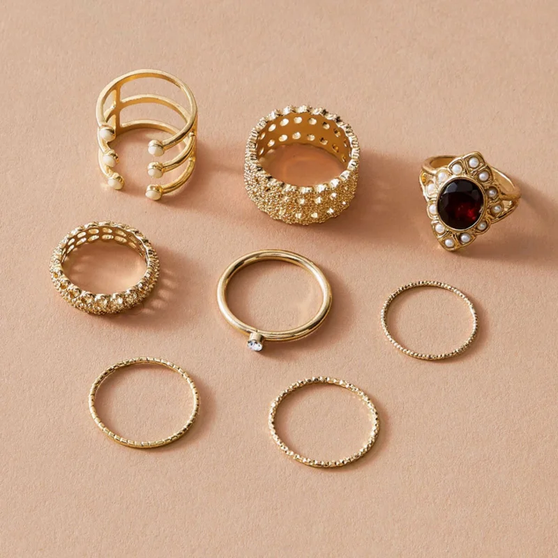 HuaTang 8pcs Vintage Big Crystal Midi Dedo Conjunto de Anéis para as Mulheres Geométricas Strass Abrir Junta Anéis da Jóia das Senhoras Anillos