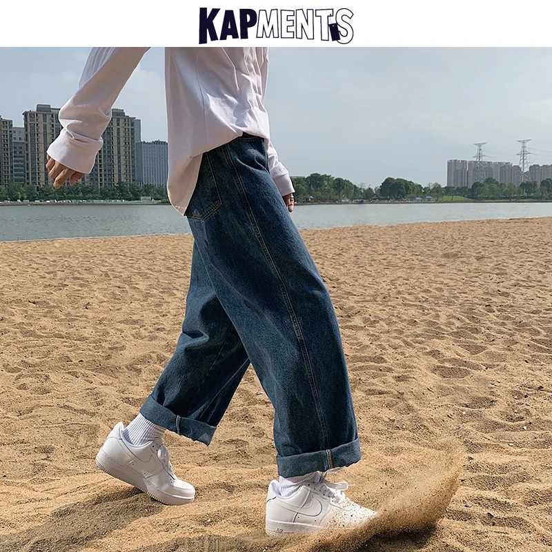 KAPMENTS Homens Japoneses Streetwear Baggy Jeans 2021 Mens coreano Moda Harajuku, Denim, Calças de Homem Vintage de Perna Larga Corredores de Jeans