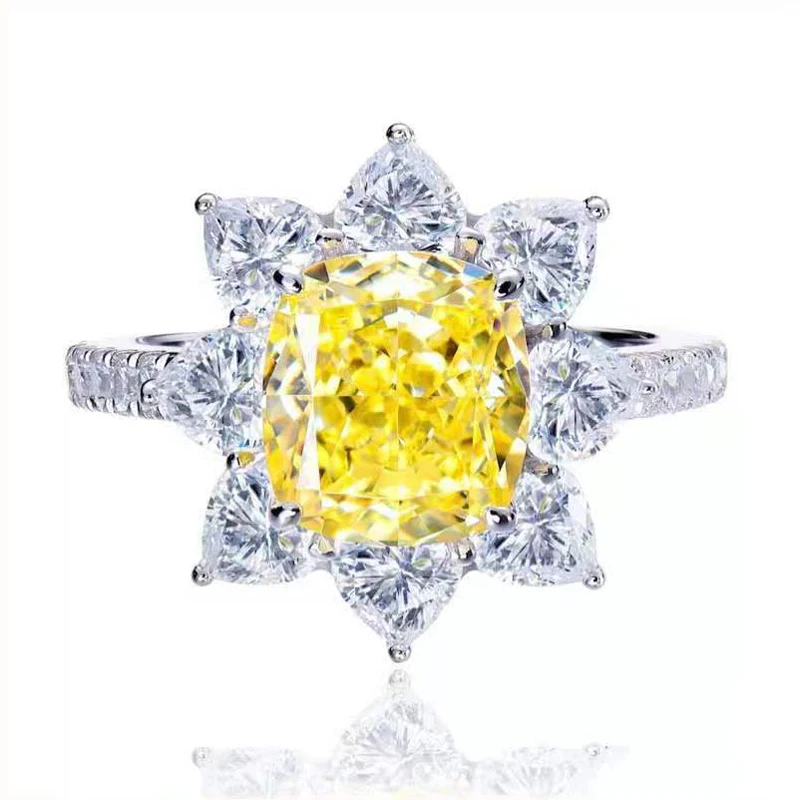 OEVAS 925 Silver 3 Quilates Amarelo com Alto teor de Carbono Anéis de Diamante Para as Mulheres Espumante Festa de Finas Jóias de Presente Atacado