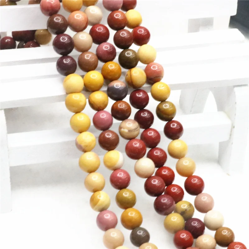 Natural 4-12mm moukaite redonda e lisa mistura de gema de pedra DIY solta esferas de jóias para fazer jóias de design ou presente Q9