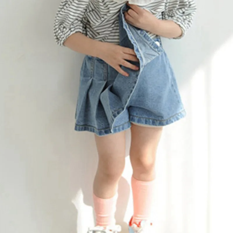O verão coreano Plissado Crianças da Criança macio Roupas de Menina Para Adolescentes Adolescentes Adolescentes de Roupas de Jeans, Saia, Shorts de Cintura Alta Calças