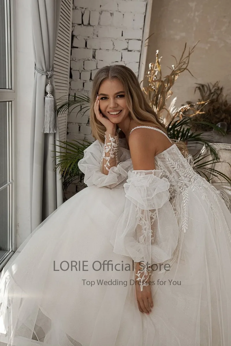 LORIE, a Princesa Vestidos de Noiva Boho Querida Apliques de Renda Off Ombro Mangas Puff de Casamento Vestido de Noiva suknia slubna