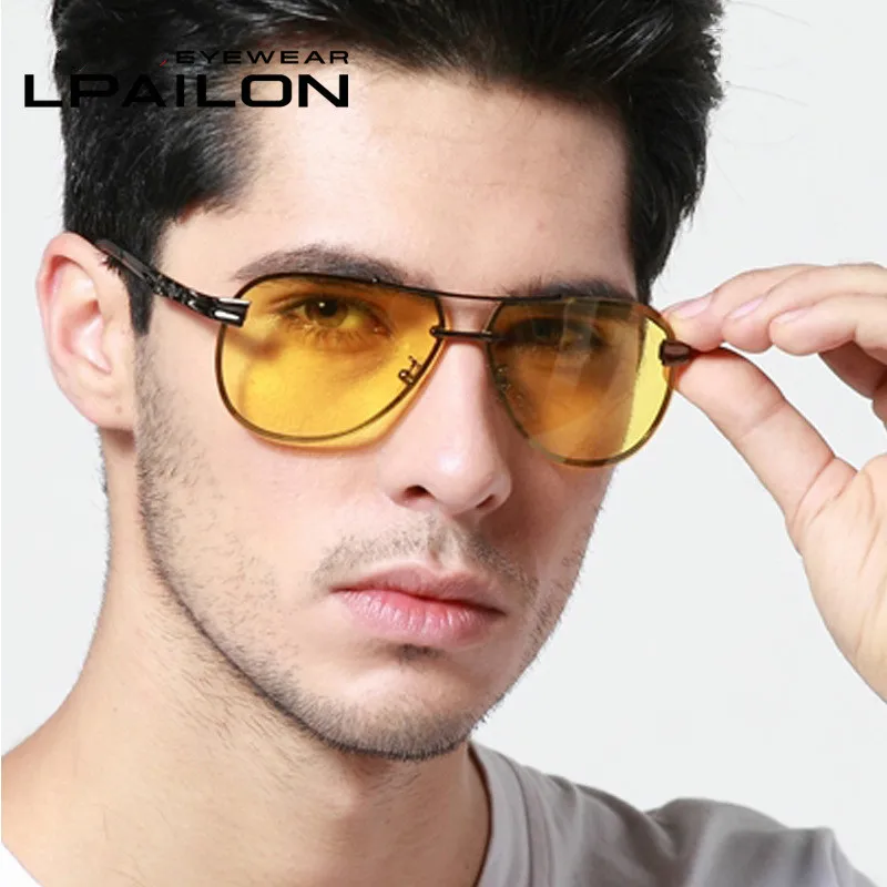 LPAILON Homens da Liga de Alumínio com Óculos de Visão Noturna de Condução Segura os Óculos de sol Polarizados Homens motoristas de carros de Óculos Noite Óculos de sol