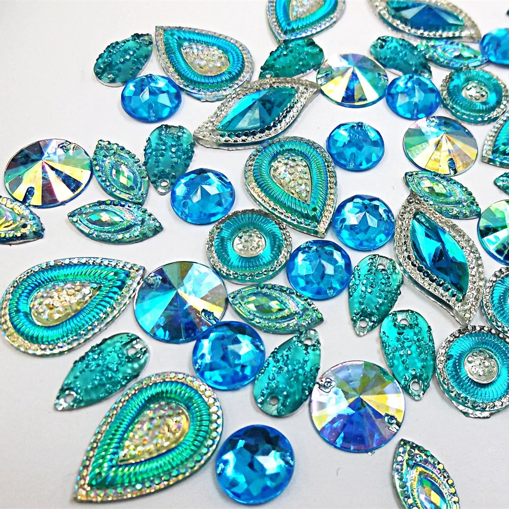 Mistura de Céu Azul 140pcs Decorativos do Casamento Vestido da Ocasião Especial AB Soltas Pedras de Strass de Cristais de Costura Para Diy de Artesanato Headwear