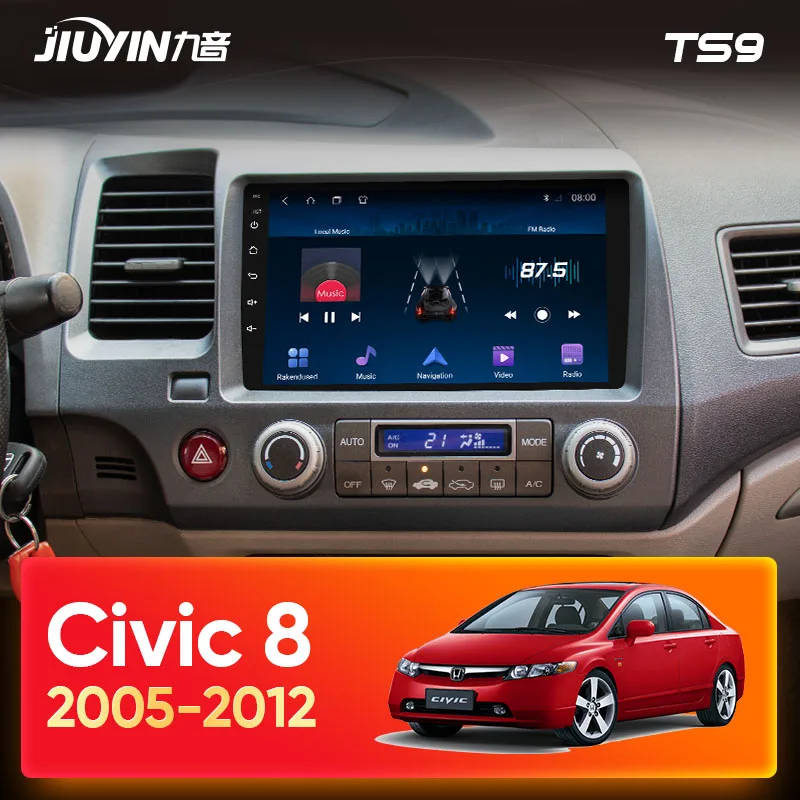 JIUYIN android rádio do carro Para Honda Civic 8 2005 - 2012 multimídia vídeo player de carro de navegação GPS Não 2din 2 din dvd