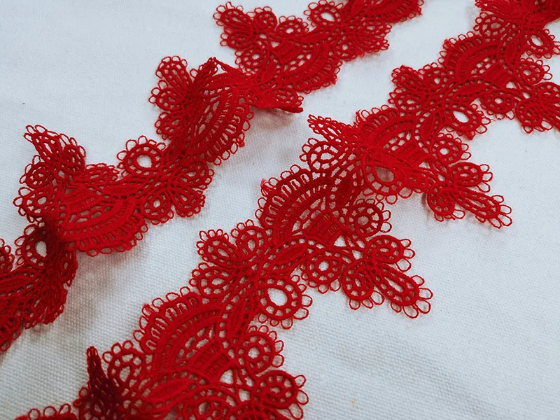 5 cm de Largura, Vermelho Brilhante de Poliéster de Algodão, Renda, Bordado de Fita Guarnição da Borda Cortinas Vestido de Casamento de DIY Vestuário de Costura, Decoração