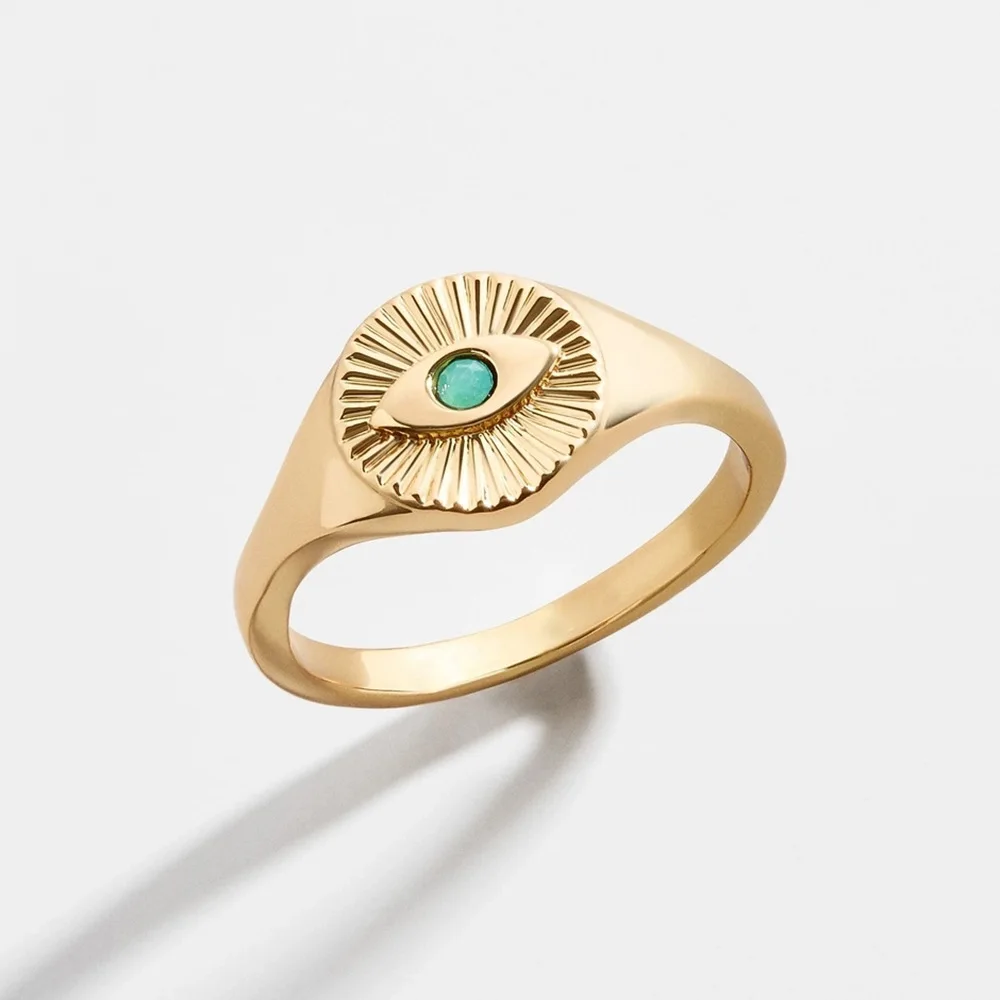 Turquia azul do olho mau ouro anel de sinete para as mulheres de etnia bohe verão anel de atacado jóias barato, moda jóias women2021