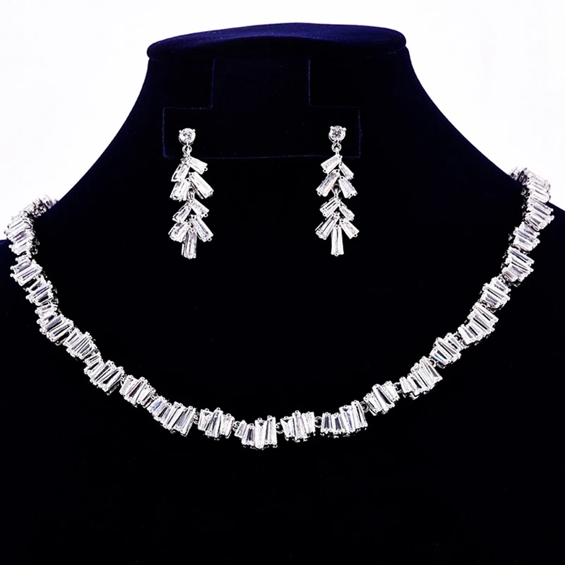 Jellystory encantos conjunto de jóias com AAA zircão pedras colar da prata 925 esterlina brincos femininos de casamento noivado presente