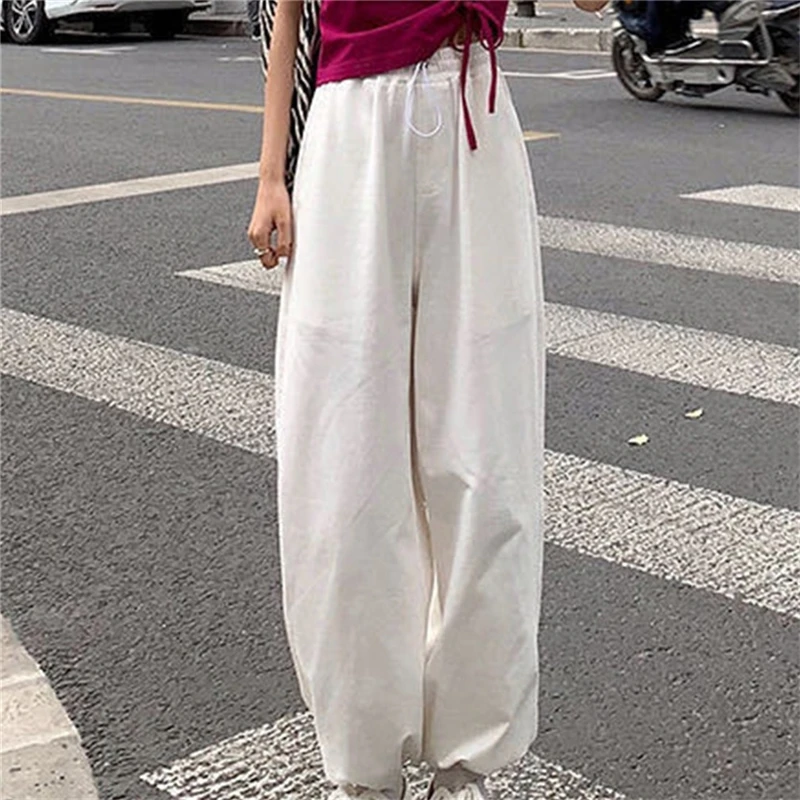 Mulher De Calças De Streetwear Estilo Coreano Solta Corredores De Mulheres Calças De Moletom Cinza Cintura Alta Conforto Simples E Básica De Moda Casual Calças