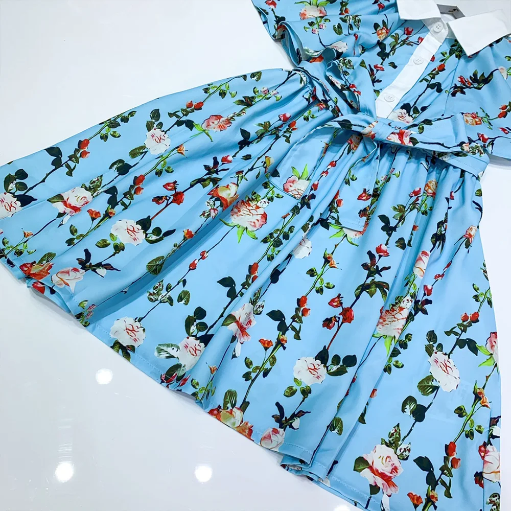 High-end personalizado verão 2021 quente novo produto menina doce e bonito manto elemento de design floral laço vestido